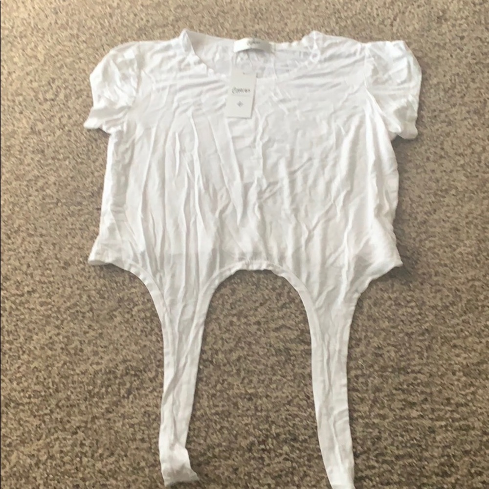 White Tie Front Short Sleeve Shirt